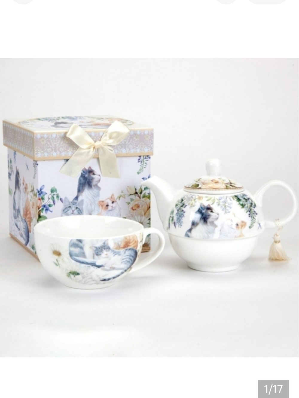 SUMMER RIVER Bits & Pieces Kitty Cat Tea For One 3-Piece Porcelain Set NWB - Picture 13 of 17